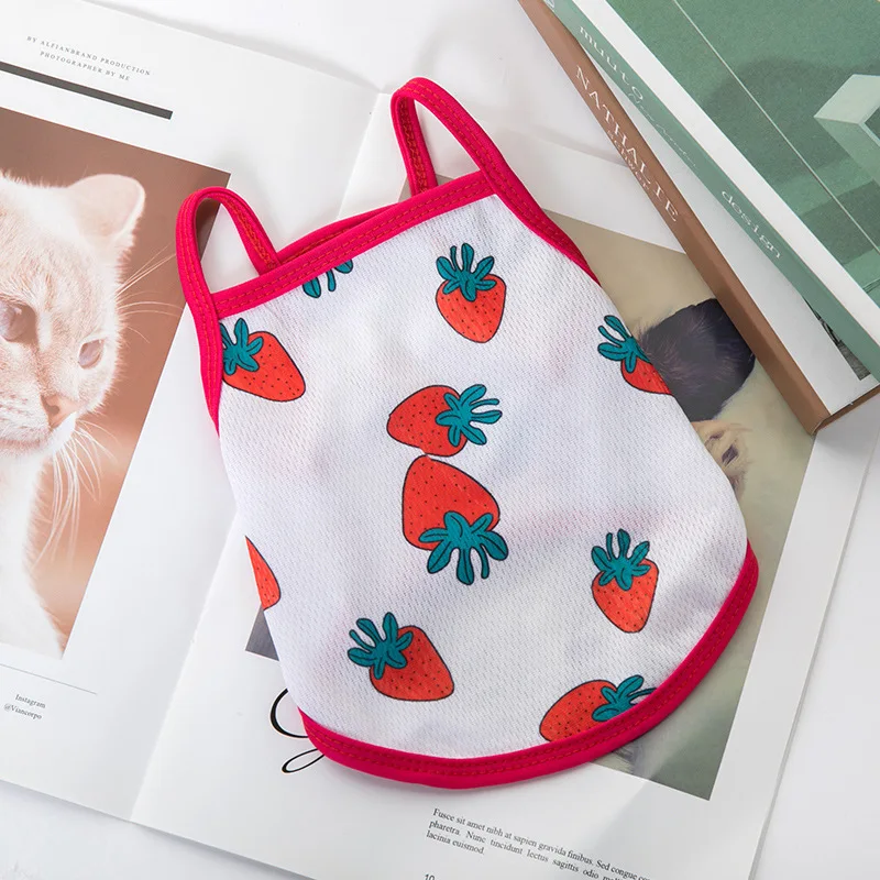 thumbnail image 1 of Ropa de verano para cachorros y gatos, chaleco con estampado de dibujos animados para mascotas, para gatos, perros pequeños, malla transpirable, precio bajo, ropa para mascotas de gatitos, 1 of 5