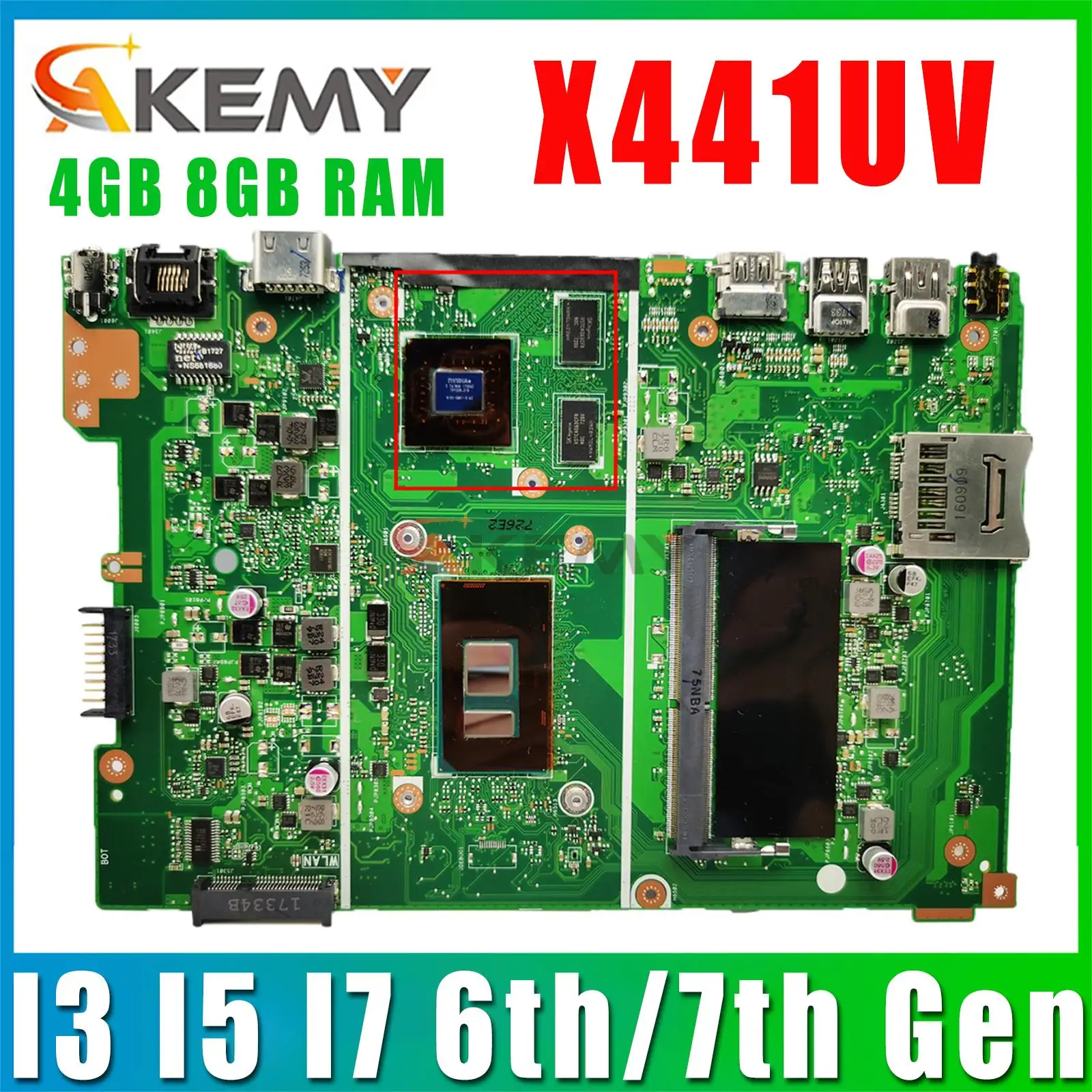 

X441UV Laptop motherboard 4405U I3 I5 I7 6th Gen 7th Gen CPU 4GB 8GB RAM For Asus X441U X441UQ X441UR X441UB A441U mainboard