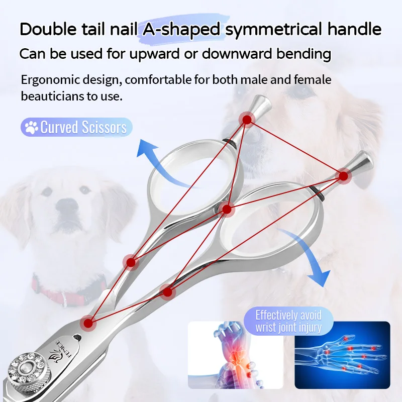 Left-handed Professional Cutting Curved Fluffy Thinning Chunker Scissors Set Kit 7.0/7.5/8 inch Pet Dog Grooming dog grooming scissors dog grooming scissors kit