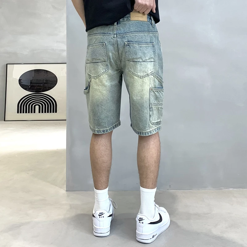 New Style Men'S China-Chic Work Clothes Straight Tube Loose Denim Shorts Summer High-End Fashion Versatile Casual Half Pants