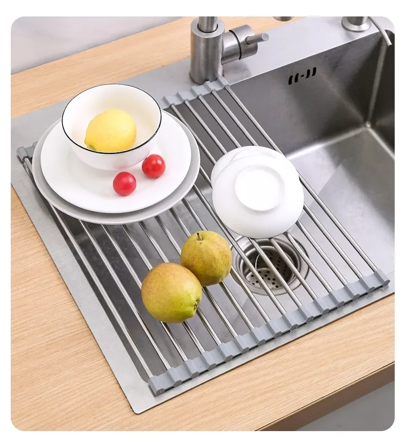 Kitchen Rolling Dish Drainer Roll Up Dish Drying Rack Over The Sink kitchen  accessories,storage organization Foldable bowl shelf - AliExpress