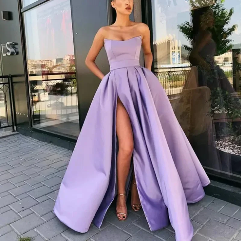 Wedding Dresses Evening Dresses Strapless Side Slit Long Evening Dress For Wedding And Important Occasions European American Foreign Trade Gown