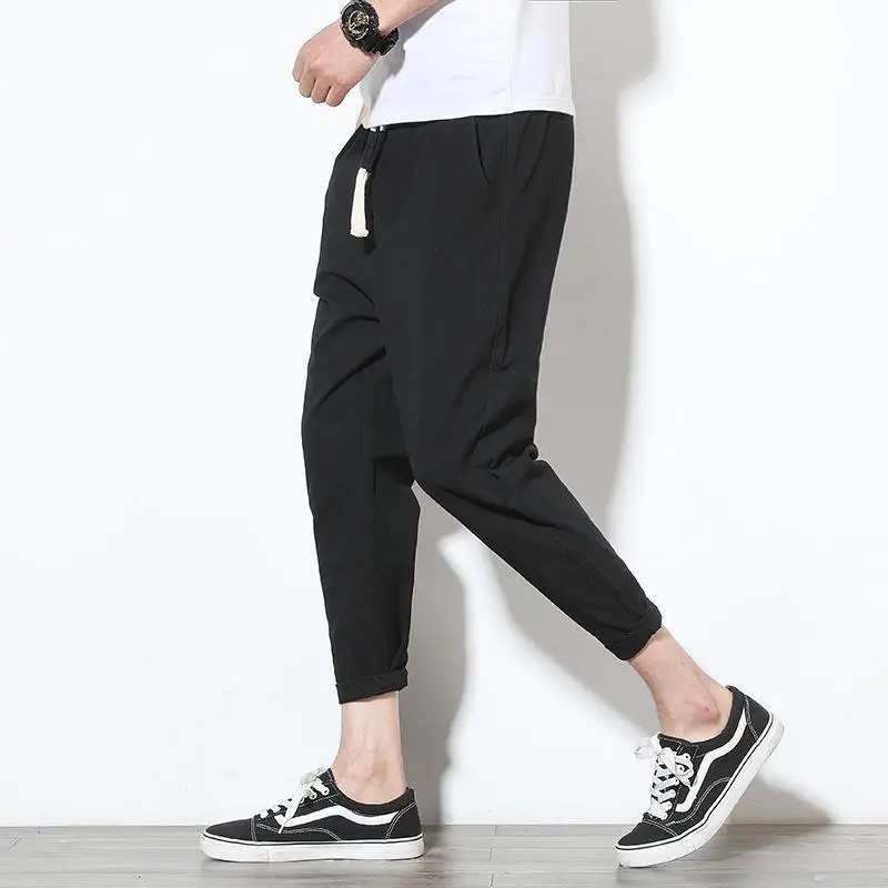 Men Summer Drawstring Wide Leg Harem Pants