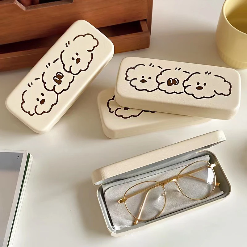 Small Ins Style Cream Color Three Glasses Frames Puppy Glasses Case High Value High-Grade Student Myopia Glasses