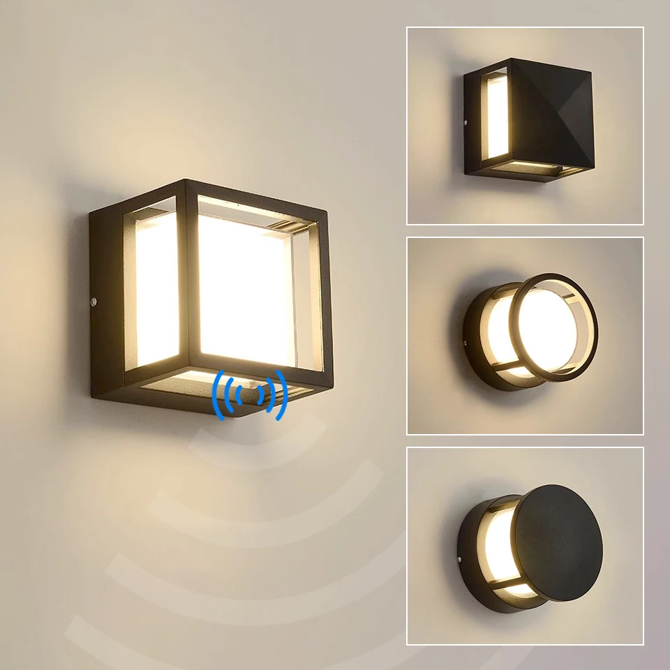 LED 벽 램프 센서, ABS 소재, 차가운 흰색, 따뜻한 흰색, PC 전등갓, 방수, 야외 장식, 6W, 12W, 85-265V