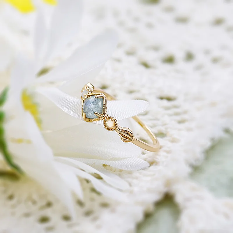 FULULAY Anillo De Plata Esterlina Chapada En Oro De 14 Quilates, Piedra Lunar Cortada A Mano, Labradorita/ópalo, Gran Regalo Para Mujer, Oro Amarillo, Sin Piedras Preciosas