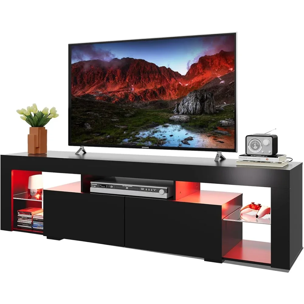 

TV Stand for 55/60/65/70 Inch TV, Modern Entertainment Center with Open Shelves, Wood TV Console with 2 Storage