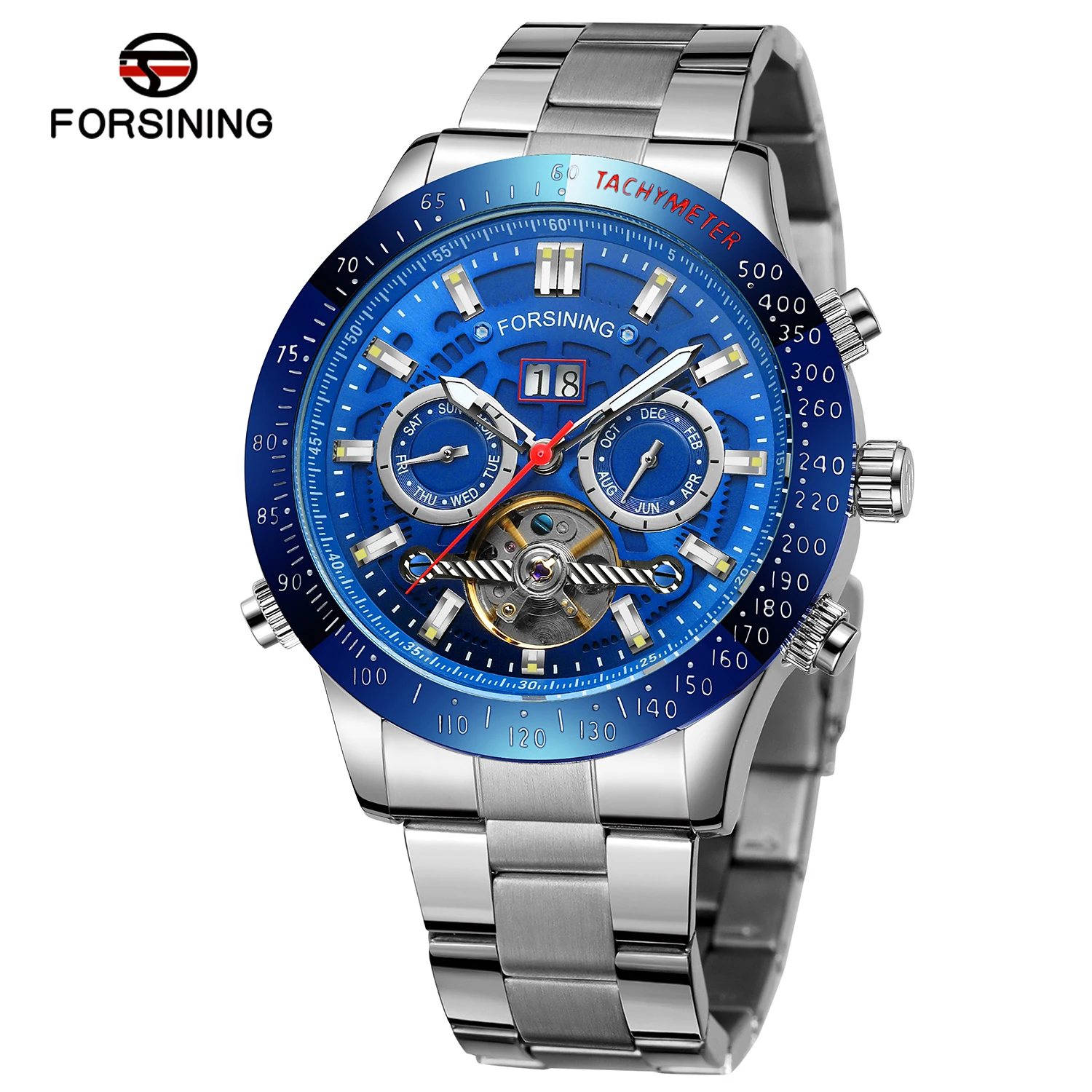 

Forsining Top Seller Man Mechanical Wristwatch Classic Skeleton Flywheel Hollow Out Watch Stainless Steel Watch for Men