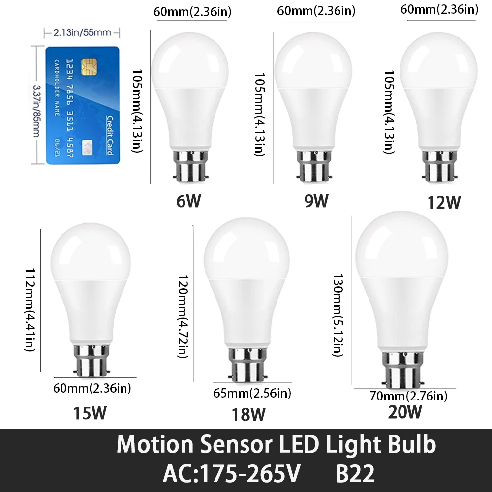 4PCS 레이더 모션 센서 전구 B22 220V 6W 9W 12W 15W 18W 20W 자동 ON/OFF LED 야간 조명 침실 정원 LED 전구 홈