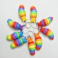 Mini Fidget Slug Keychain Toys  3D Articulated Stretch Keychain Child Adult Stress Reliever Anti-Anxiety Squeeze Sensory Party 1