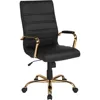 High Back Black LeatherSoft Executive Swivel Office Chair with Gold Frame Arms 2