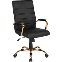 High Back Black LeatherSoft Executive Swivel Office Chair with Gold Frame Arms 2
