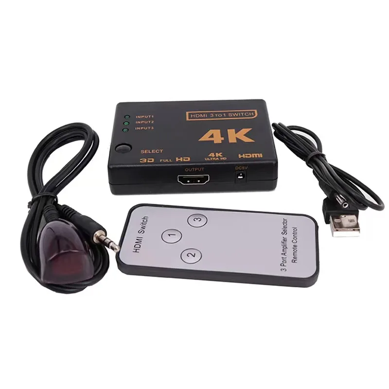 HDMI 호환 스위치 선택기 분배기, HDTV DVD TV 박스용 리모컨 포함, 3x1, 4K HD 1080P, 3 포트