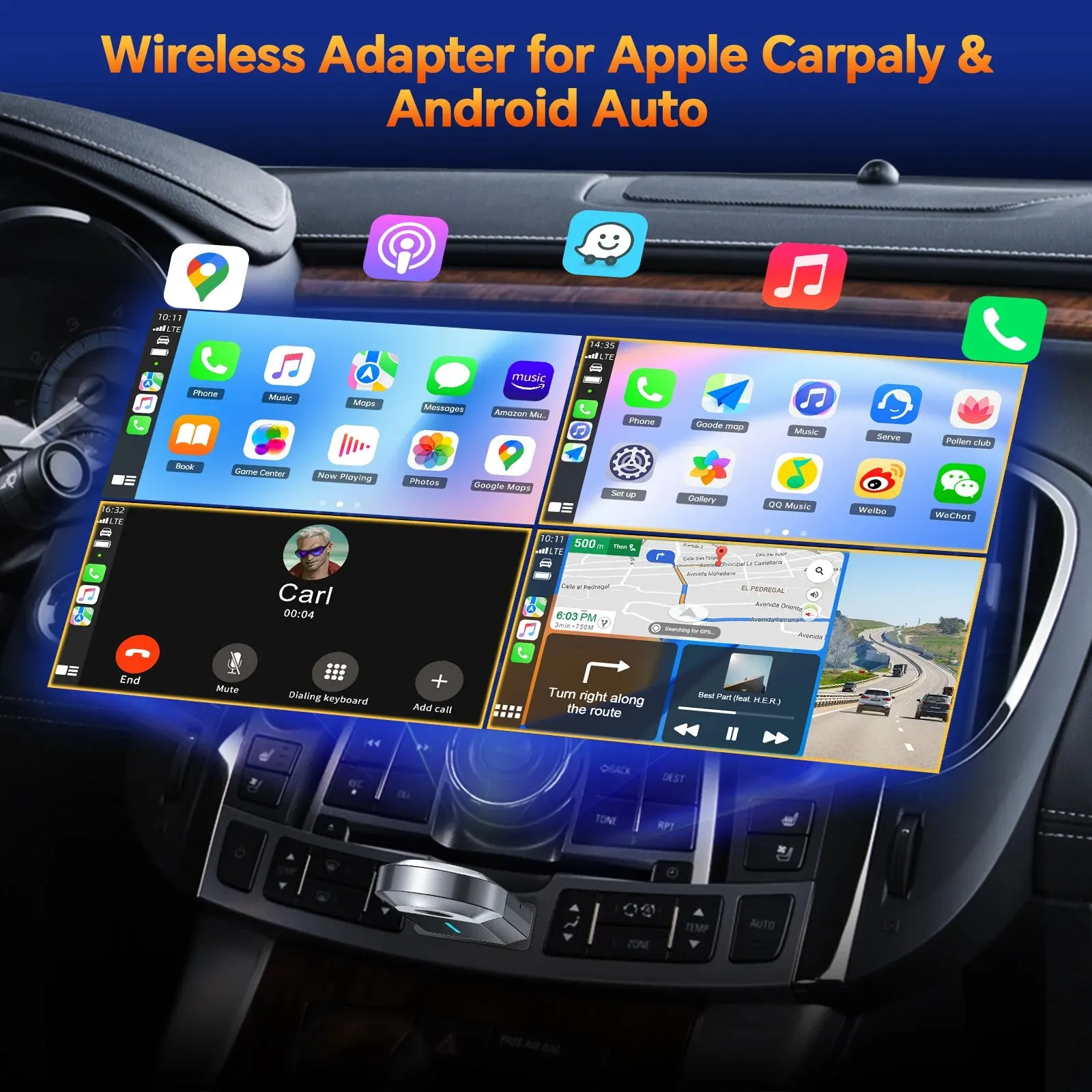 TOGUARD 2 in 1 무선 카플레이 어댑터 및 안드로이드 자동 무선 어댑터, 5Ghz 와이파이 C타입, USB 플러그 앤 플레이 무선 어댑터