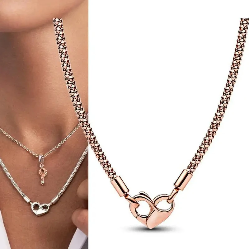 Original Logo Women's Necklace Pav é Dense Set Two tone Stacked Studded Necklace% 925 Sterling Silver DIY Charm Jewelry Gift