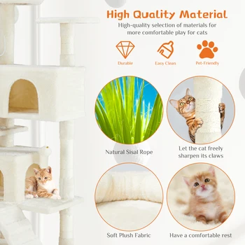 JHK 54in Tall Multi-Level Cat Tree Tower for Indoor Pet Furniture Stable Kitty Play House with Sisal Scratching Post for Home 4
