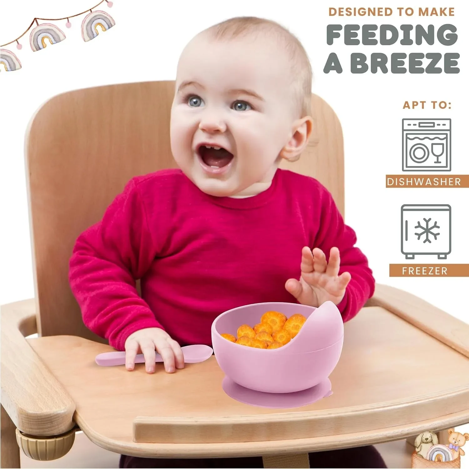 3-piece Baby Food-grade Feeding Set with Spoon Fork Silicone Suction Cup Bowl BPA-free Children's Feeding Training Tableware 2