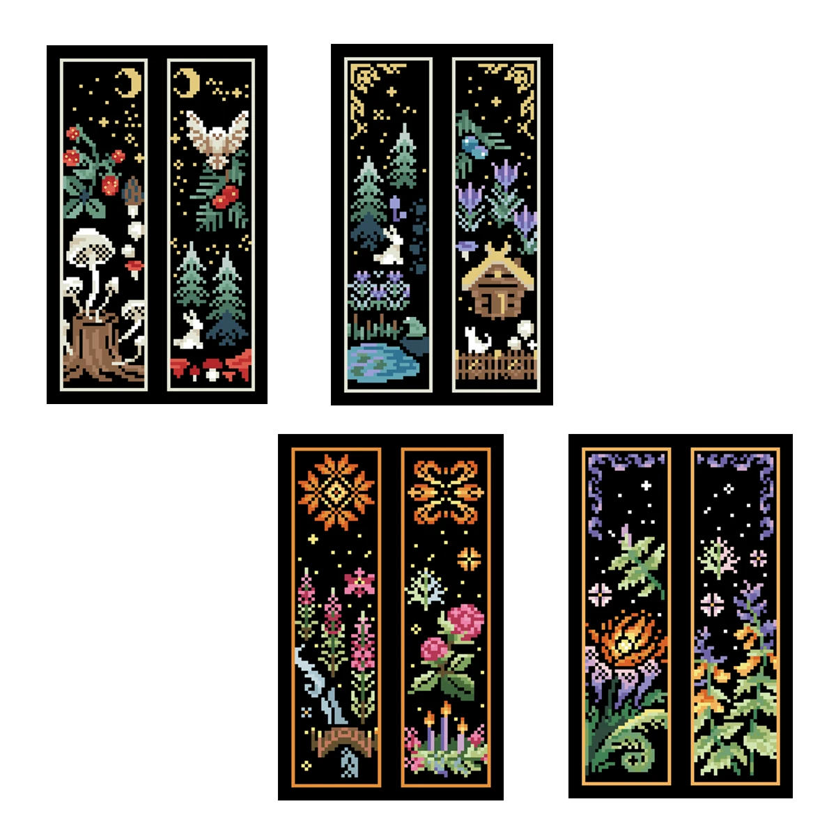 Cross Stitch Kit Mysterious forest patterns on both sides bookmarks cross stitch kit counted 14ct black canvas Fabric needlework embroidery