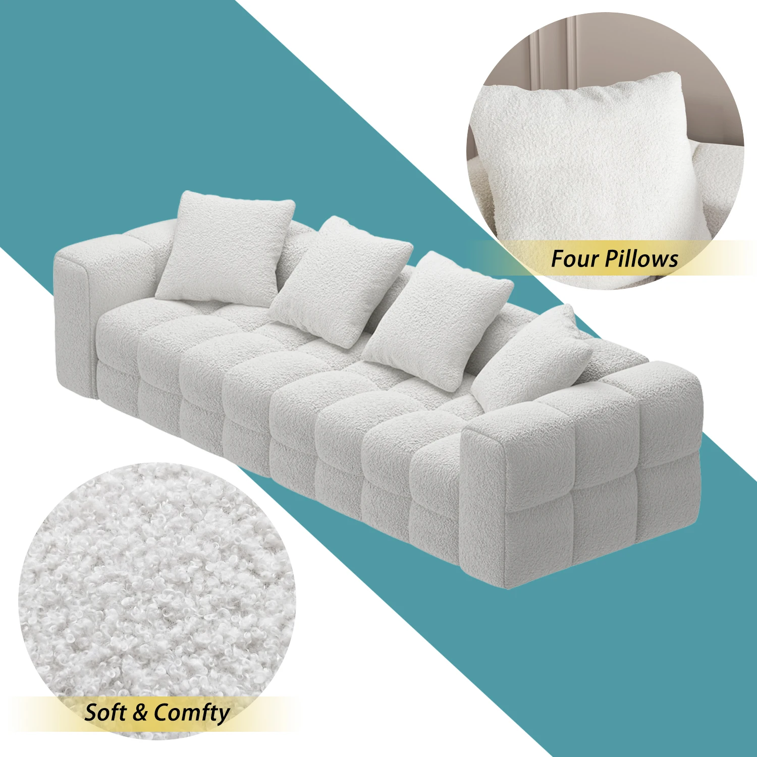FUFU&GAGA Elegant Wooden Frame Velvet Sofa, Modern 4 Person Couch With 4 Pillows, For Living Room, Modern and Simple Design
