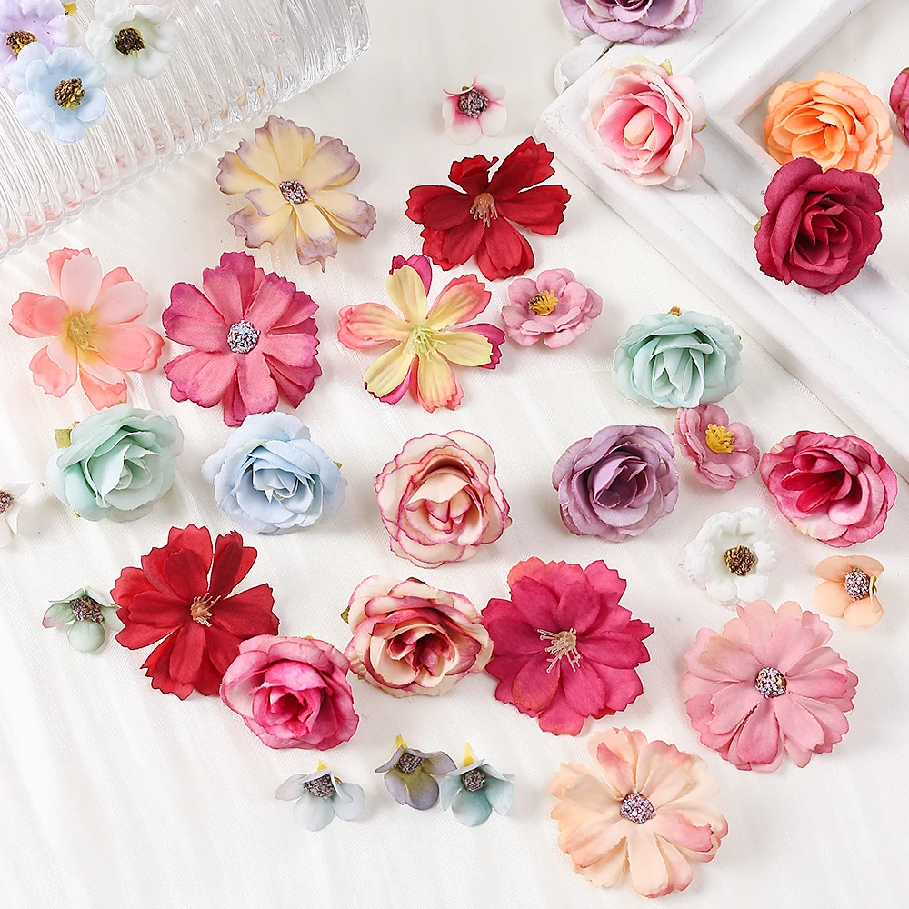 80pc künstliche Blumen Kopf Rose Pflaume gefälschte Blumen für Wohnkultur Hochzeit Hochzeit Dekoration DIY Braut Haar Kranz Zubehör – Detail 20