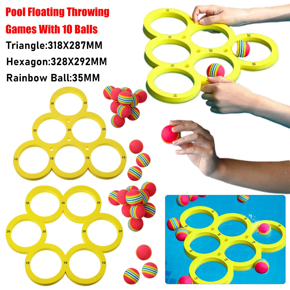 Floating Table With 10 Rainbow Ball Pool Game Set Pool Water Sport Throwing Fun Game Floating Teens Swimming Water