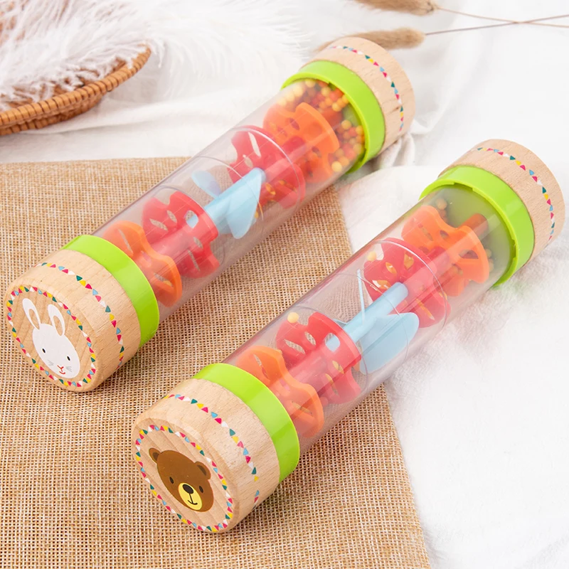 

Kids Montessori Wooden Toys Colorful Cartoon Cute Rain Sound Tube Sensory Auditory Sound Toys Early Education AIDS For Children