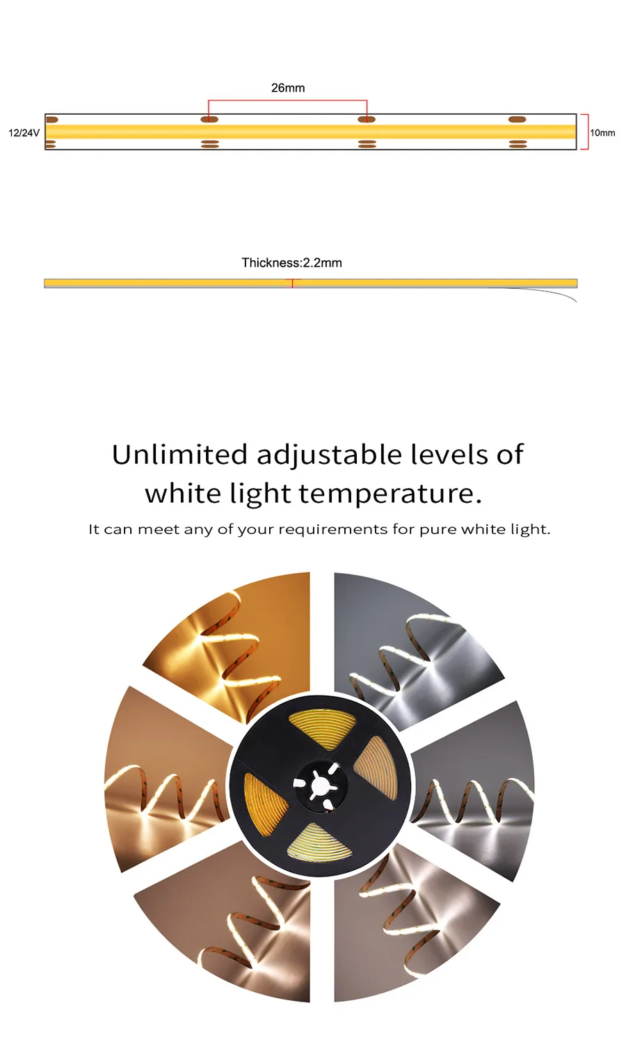 Description Picture 4 of itemTuya Zigbee WiFi CCT COB LED Strip Light Kit 5mm 10mm 2700-6500K Dimmable Bicolor LED Flexible Tape Support Alexa Smart Life