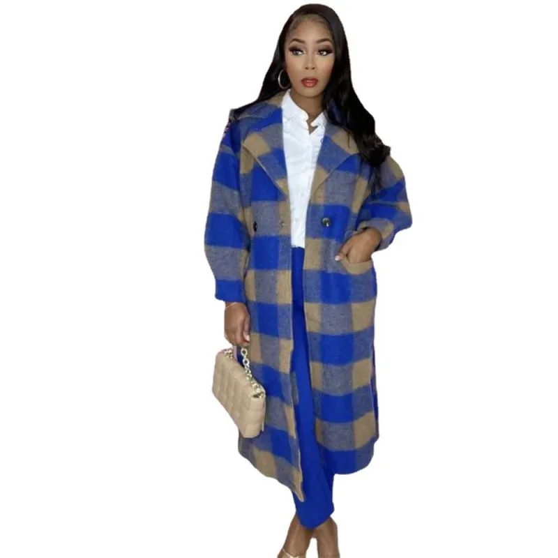 Африканская длинная куртка Женское пальто с отложным воротником и карманами