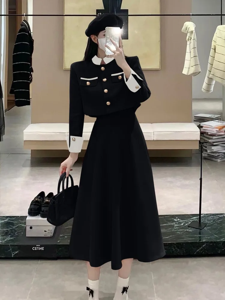 New High Quality Small Fragrance Two Piece Set Women Short Jacket Coat + Long Skirt Suits Korean Elegant Fashion OL 2 Piece Sets images - 6