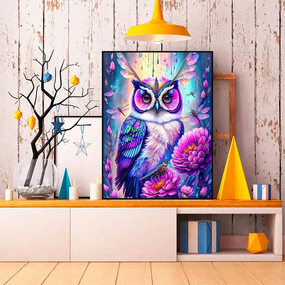 Diamond Painting Huacan DIY 5D Owl Full Round Drill Embroidery Flower Mosaic Animal Picture Rhinestones Kit Home Decor Gift