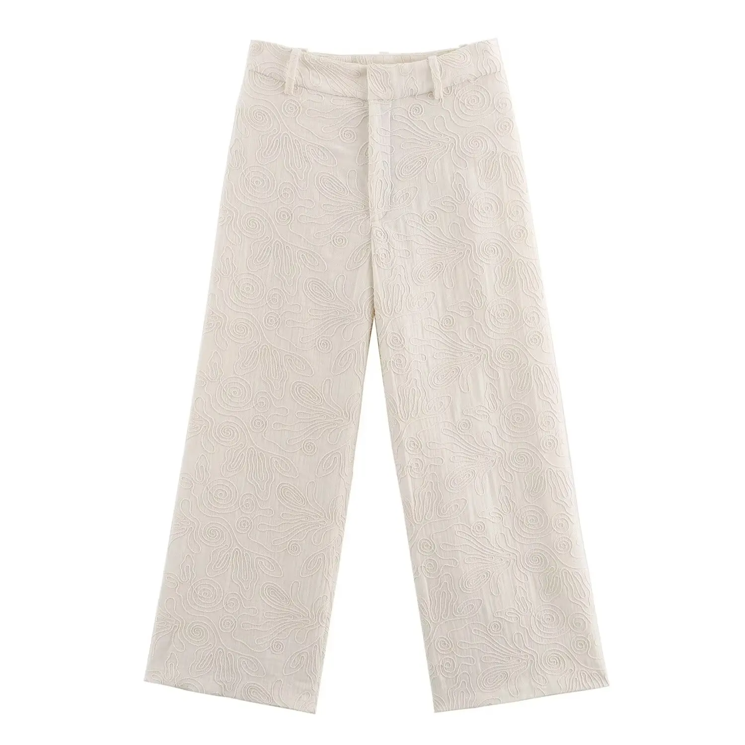 thumbnail image 1 of HH TRAF Conjunto de 2 piezas para mujer para ir al trabajo en verano, nueva camisa de manga abullonada con cuello redondo, pantalones anchos con bolsillo y cremallera bordada para mujer, 1 of 5