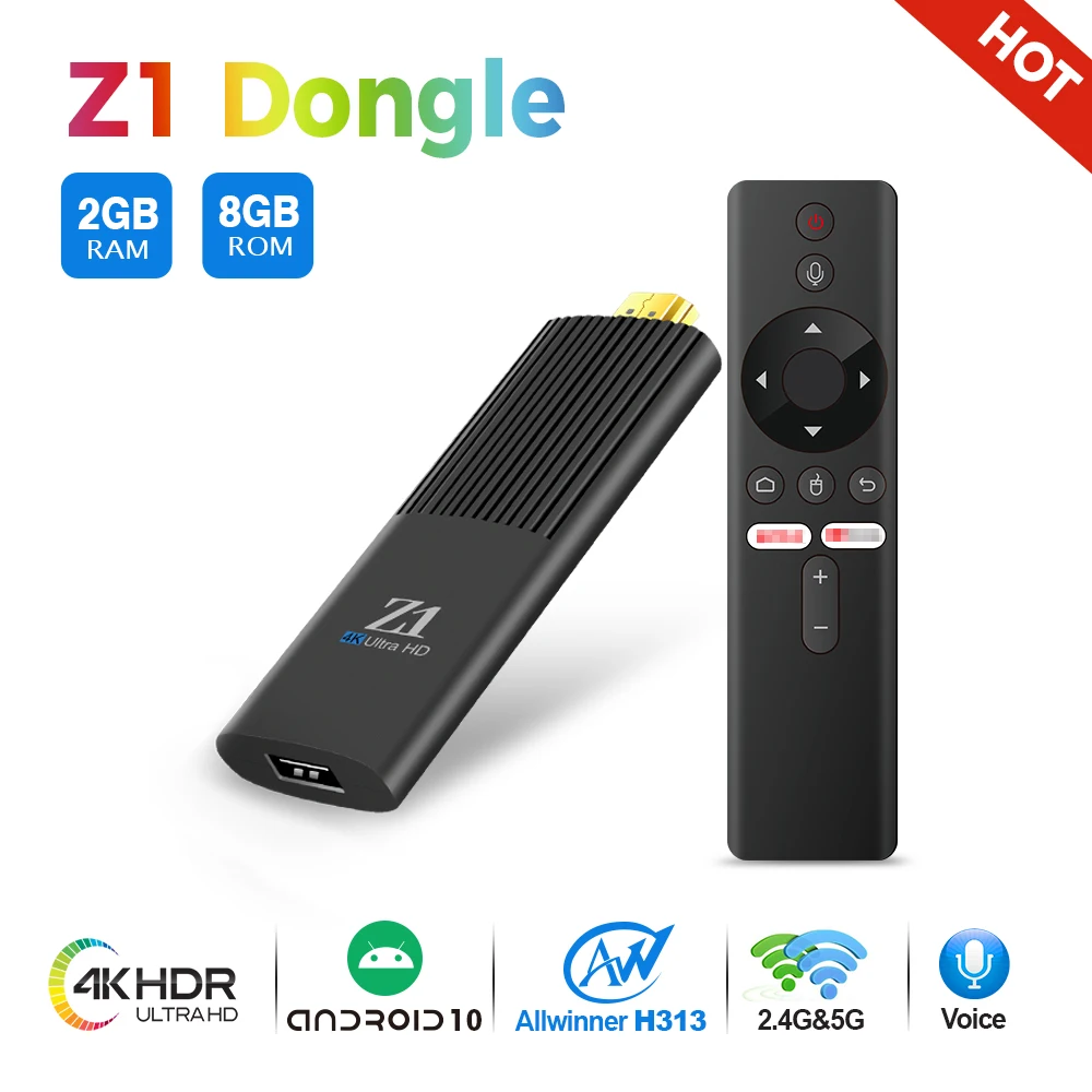 Z1 Dongle Smart TV Stick 4K Android 14 H313 2.4G/5G Wifi Support