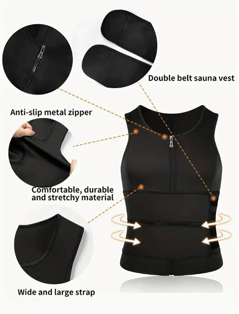 Men's Compression Sweat Sauna Vest, New Slimming Suit, Waist Belts Body Shaper Back Support Tank Top For Workout Fitness Gym 4