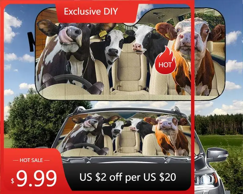 

Dairy Cows Family Driving Car Sunshade, Horses Lovers, gift for him, Car Auto Sun Shade, Car Windshield, Car Accessories, Farmin