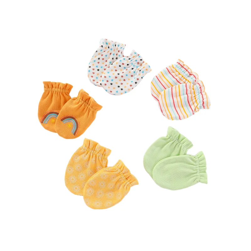 Cotton Newborn Baby Girl Mittens 5Pairs 0-6M Cartoon Baby Boy Anti-Grabbing Gloves Animal Infant Supplies Accessories Bebes 2
