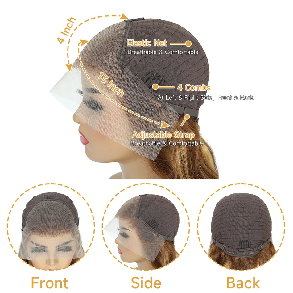 Human Hair Wig Ombre Brown 32 Inch Lace Front for Women