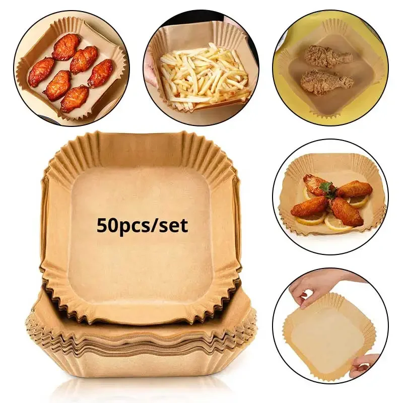 

50pcs/set Air Fryer Disposable Baking Paper Home Round Large Oil-absorbing Paper For Barbecue Cheesecake Air Fryer Accessories