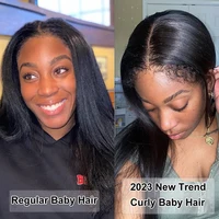 4C Edges Hairline with Curly Baby Hair Wig Bone Straight 13X4 Transparent Lace Frontal Human Hair Wigs For Women 4x4 Closure Wig 1