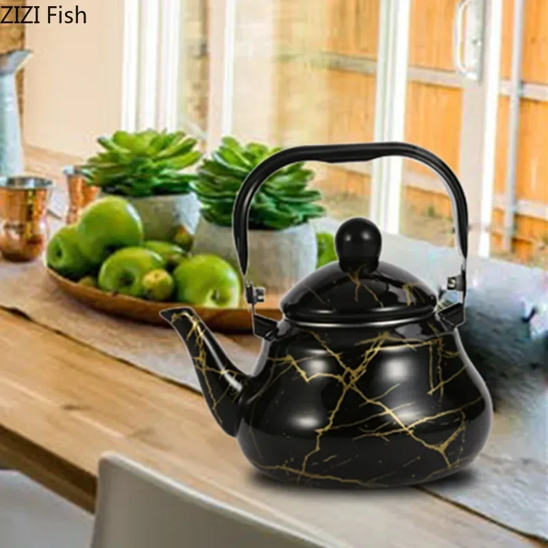 1.5/2/2.5L Imitation Marble Enamel Water Kettles Food Grade Teapot for Tea and Water Compatible with Gas Stove Induction Cooker