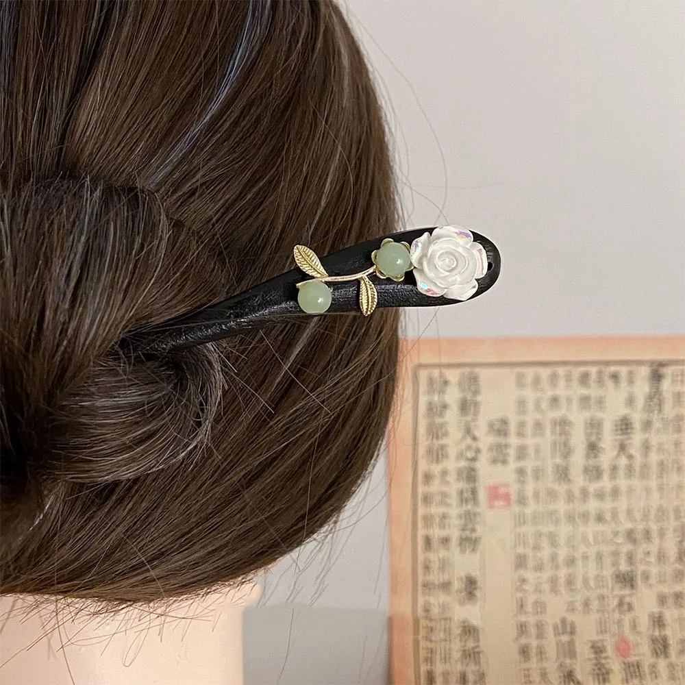 Elegance Simplicity Imitation Jade Handmade Wooden Hair Fork Vintage Hair Stick Women's Accessories New Chinese Hairpin