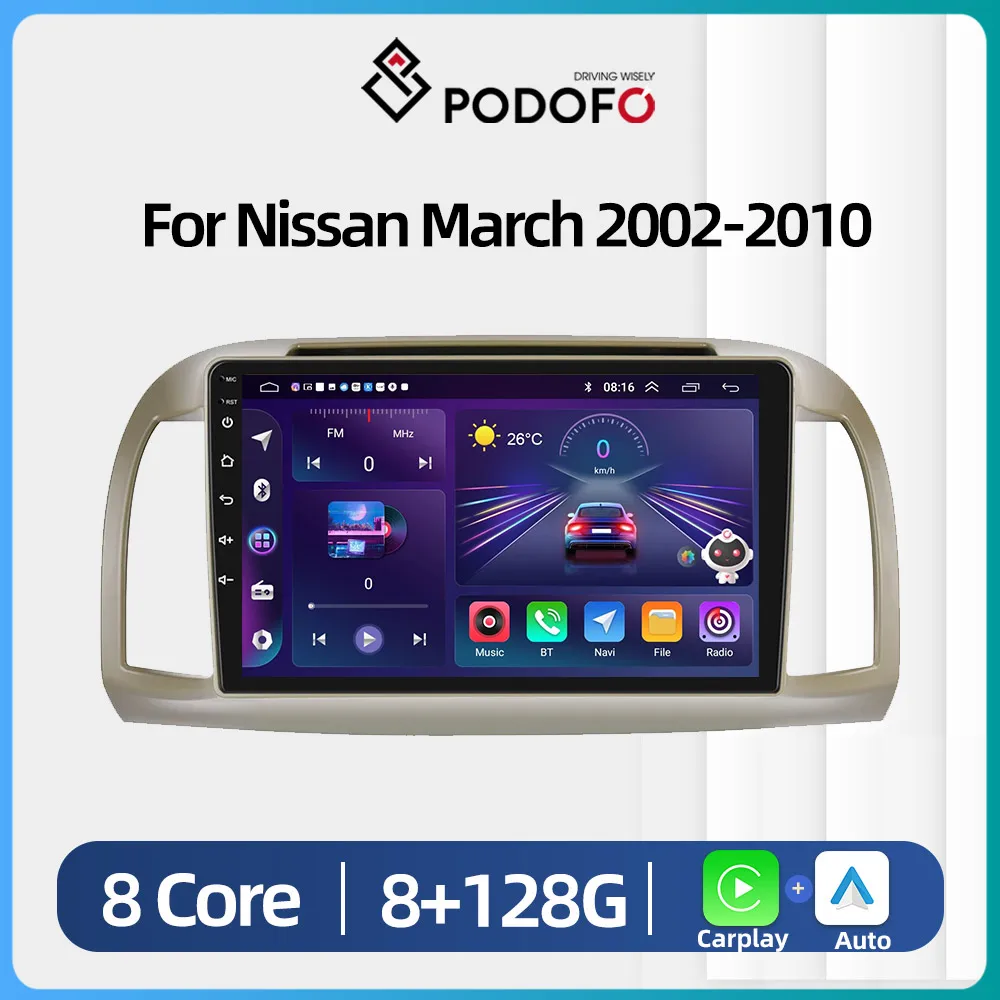 

Podofo Android Car Radio Carplay For Nissan March Micra K12 2002-2010 Multimedia NO DVD 2 DIN GPS Autoradio Stereo