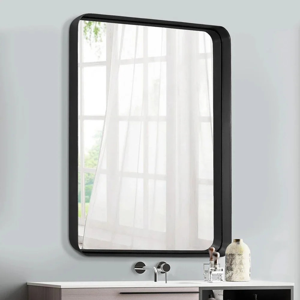 Modern simple rectangular black aluminum frame wall mounted mirror home bathroom decorative mirror