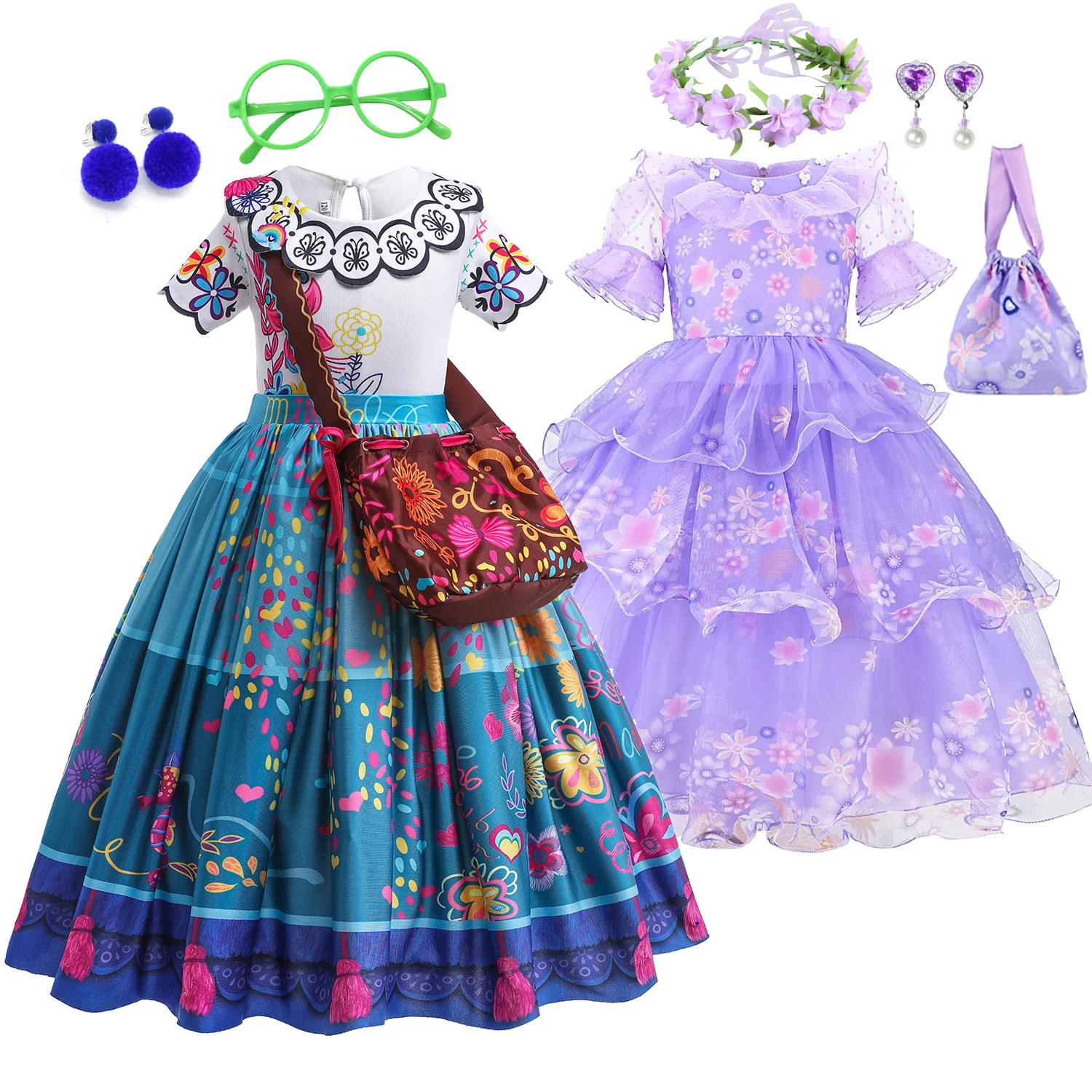 Disney Encanto Cosplay Mirabel lsabella Girls Princess Dress Kids Halloween Party Costume