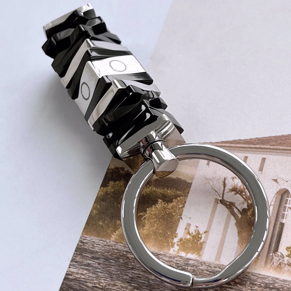 CJS Luxury MB Black Silver Smooth Paint Car Key Chain 316 Stainless Steel Cylindrical And Ring Classic Keychain With Box Set