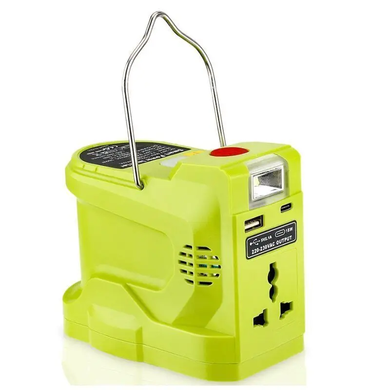 Ryobi 18V 리튬 배터리 용 200W 전원 인버터 발전기, DC 18V  AC 120V 220V 휴대용 발전소, 280lm LED 조명