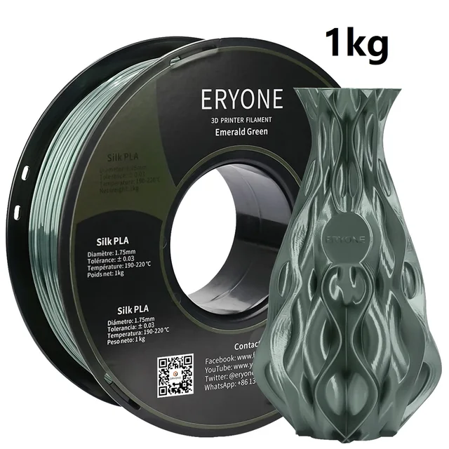 ERYONE Clearance Promotion TPU PLA PLA+ Silk Rainbow Ultra Silk 3D Printing Filament 1KG/0.5KG For FDM 3D Printer Fast Shipping Silk Emerald Green