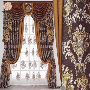 Luxury Brown Chenille Curtains for Living Room 1