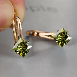 Elegant Champagne Crystal Zircon Hoop Earrings in Rose Gold (Olive Green)