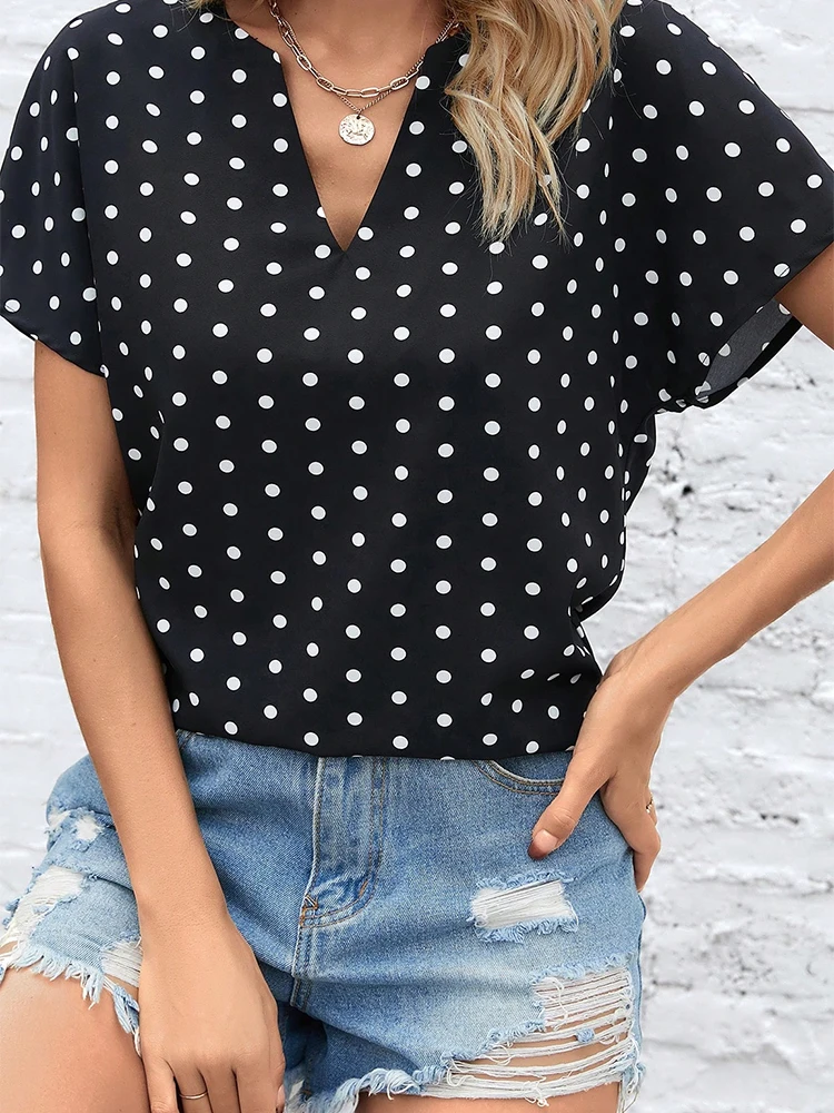 Polka Dot Print Loose Tee Drawstring Short Set