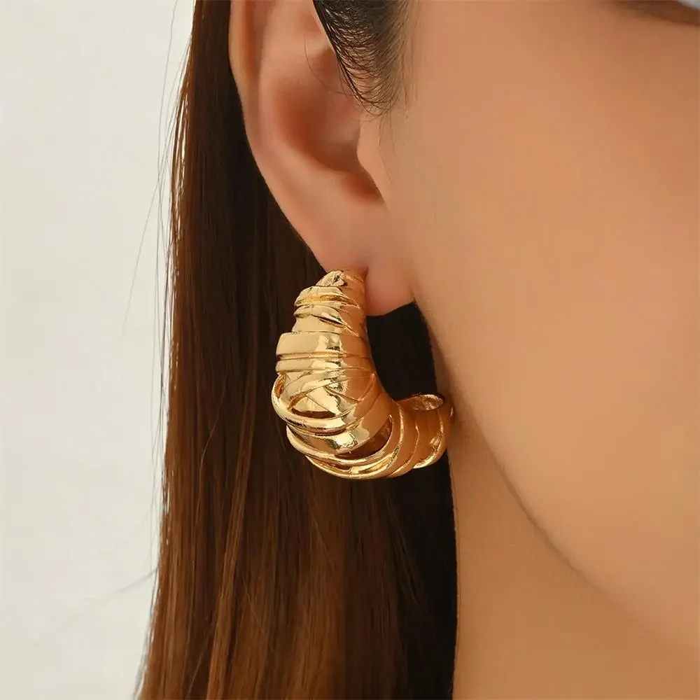 Exaggerated Chunky Waterdrop Earrings 18K Gold Plated Chubby Teardrop Moon Shape Women's Ear Stud Vintage Jewelry Party Gift